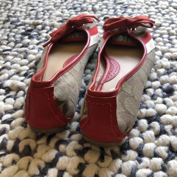 Coach Tan Canvas with Burnt Orange Leather Flats - Picture 4 of 7
